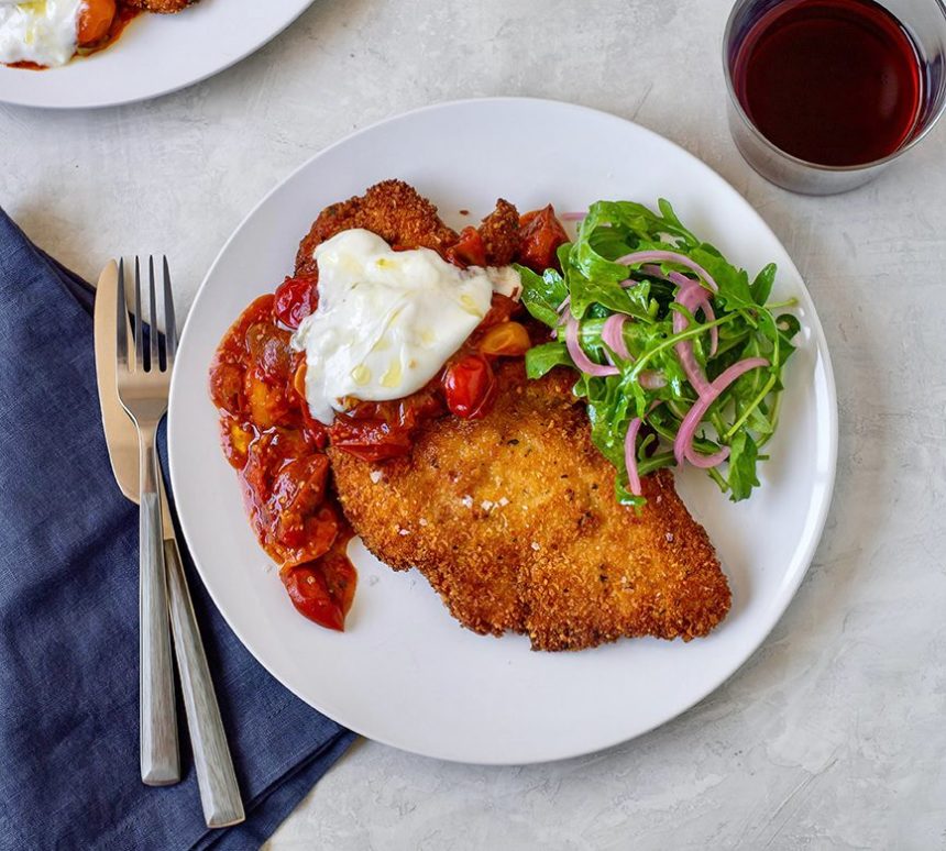 Chicken Cutlets With Burrata and Melted Baby-Tomato Sauce