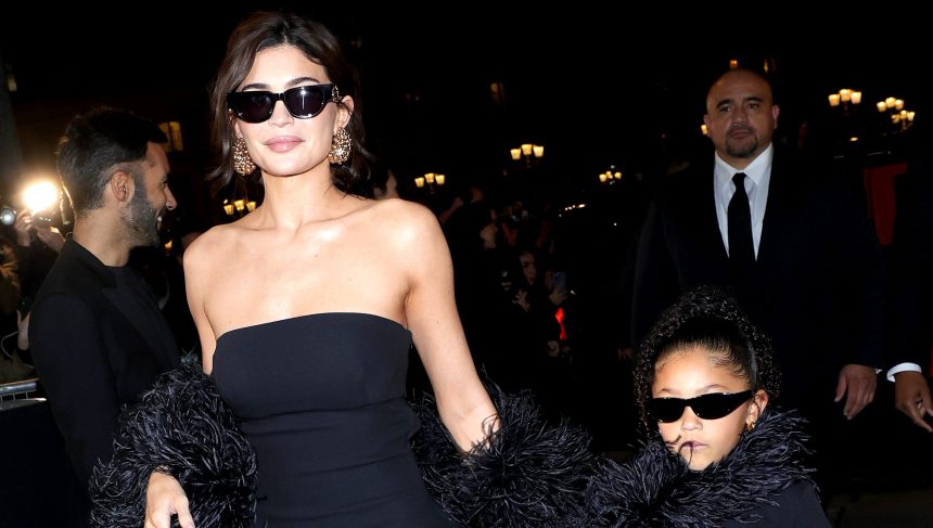 PARIS, FRANCE - JANUARY 24: Kylie Jenner and Stormi Webster attend the Valentino Haute Couture Spring/Summer 2024 show as part of Paris Fashion Week on January 24, 2024 in Paris, France. (Photo by Jacopo Raule/Getty Images)