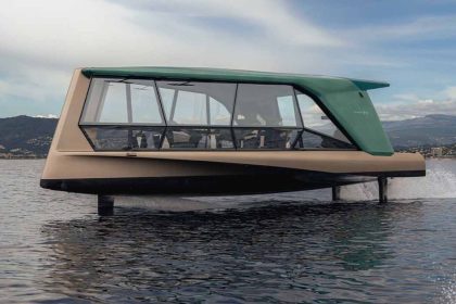 This electric boat with a hydrofoil hull utilizes BMW EV batteries and has its own sound design