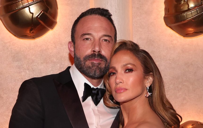 Ben Affleck and Jennifer Lopez at the 81st Golden Globe Awards held at the Beverly Hilton Hotel on January 7, 2024 in Beverly Hills, California. (Photo by Christopher Polk/Golden Globes 2024/Golden Globes 2024 via Getty Images)