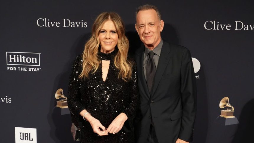 BEVERLY HILLS, CALIFORNIA - FEBRUARY 04: (FOR EDITORIAL USE ONLY) Rita Wilson and Tom Hanks attends the Pre-GRAMMY Gala & GRAMMY Salute To Industry Icons Honoring Julie Greenwald & Craig Kallman at The Beverly Hilton on February 04, 2023 in Beverly Hills, California. (Photo by Jeff Kravitz/FilmMagic)