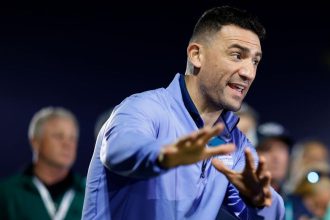 WEST PALM BEACH, FLORIDA - FEBRUARY 26: Former NHL player Paul Bissonnette looks on during Capital One's The Match IX at The Park West Palm on February 26, 2024 in West Palm Beach, Florida. (Photo by Cliff Hawkins/Getty Images for The Match)