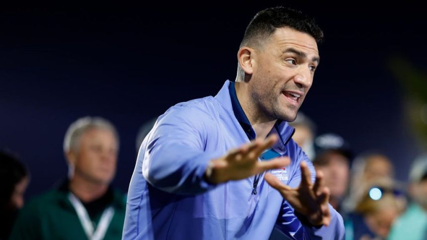 WEST PALM BEACH, FLORIDA - FEBRUARY 26: Former NHL player Paul Bissonnette looks on during Capital One's The Match IX at The Park West Palm on February 26, 2024 in West Palm Beach, Florida. (Photo by Cliff Hawkins/Getty Images for The Match)