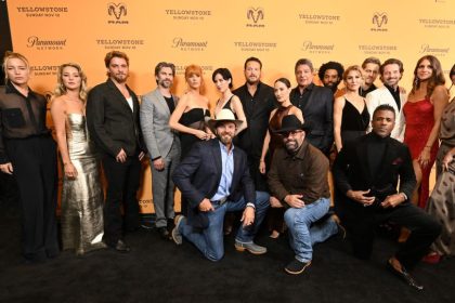 NEW YORK, NEW YORK - NOVEMBER 07: (L-R) Piper Perabo, Hassie Harrison, Luke Grimes, Wes Bentley, Kelly Reilly, Ethan Lee, Kelsey Asbille, Cole Hauser, Wendy Moniz, Gil Birmingham, Denim Richards, Jen Landon, John Emmet Tracy, Ian Bohen, Dawn Olivieri, Rob Kirkland and Kathryn Kelly attend Paramount Network's "Yellowstone" season 5B NYC premiere on November 07, 2024 in New York City. (Photo by Noam Galai/Getty Images for Paramount)